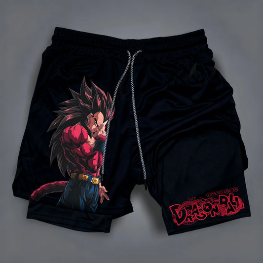 Dragon Ball Goku Vegeta Anime Printed Double-layered Shorts, American Sporty Summer Fashion Shorts for Men and Women
