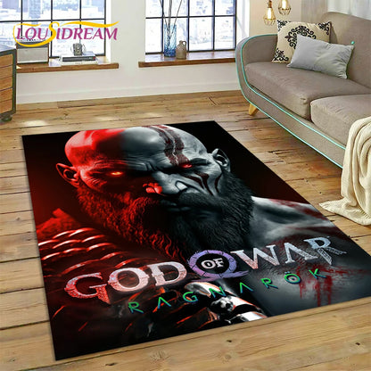 God of War Games Kratos Cartoon 3D Carpet Rug for Bedroom Living Room Home Sofa Decoration,Children Game Large Decor Floor Mat
