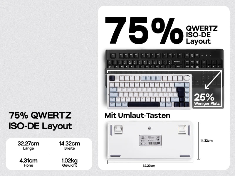 EPOMAKER x AULA F75 ISO-DE kabellose mechanische Tastatur mit Tri-Mode-Konnektivität, deutschem QWERTZ-Layout und 4000 mAh Akku