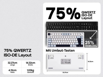 EPOMAKER x AULA F75 ISO-DE kabellose mechanische Tastatur mit Tri-Mode-Konnektivität, deutschem QWERTZ-Layout und 4000 mAh Akku