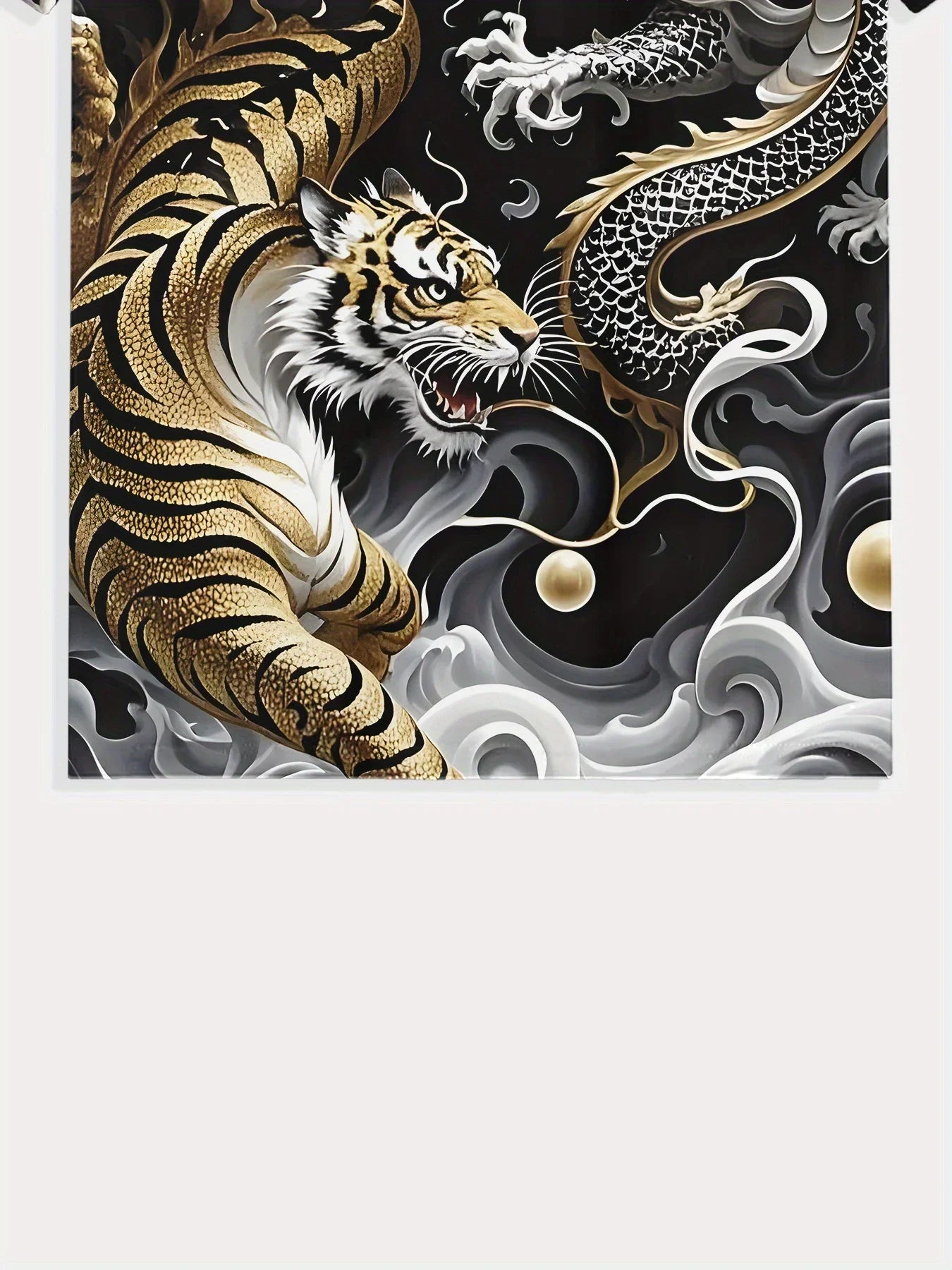 Herren-Sommer-T-Shirt mit Grafikprint, Drachen- & Tigerduell-Design, lässiges Kurzarm-T-Shirt, Mode 2025, lässiges O-Neck-Shirt