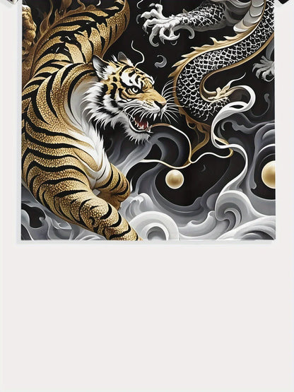 Herren-Sommer-T-Shirt mit Grafikprint, Drachen- & Tigerduell-Design, lässiges Kurzarm-T-Shirt, Mode 2025, lässiges O-Neck-Shirt