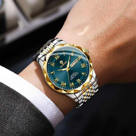 Reloj de pulsera de lujo de cuarzo BINBOND Original Brand para hombre, luminiscente, resistente al agua, con fecha automática, indicación del día de la semana y estilo informal.