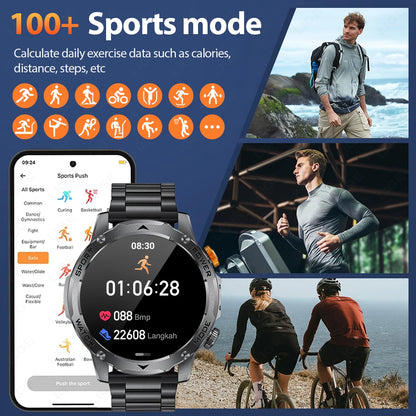 LIGE New Smart Watch Men 1000mAh Large Capacity Battery Outdoor Flashlight Bluetooth Call Waterproof Sport Fitness Smartwatch