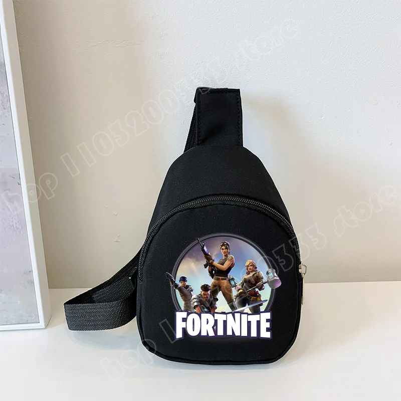 Fortnite Umhängetasche mit Game-Print für Kinder, Mini-Brusttasche, klassische schwarze Schultertasche und Geldbörse, geeignet für Schule und Outdoor-Aktivitäten