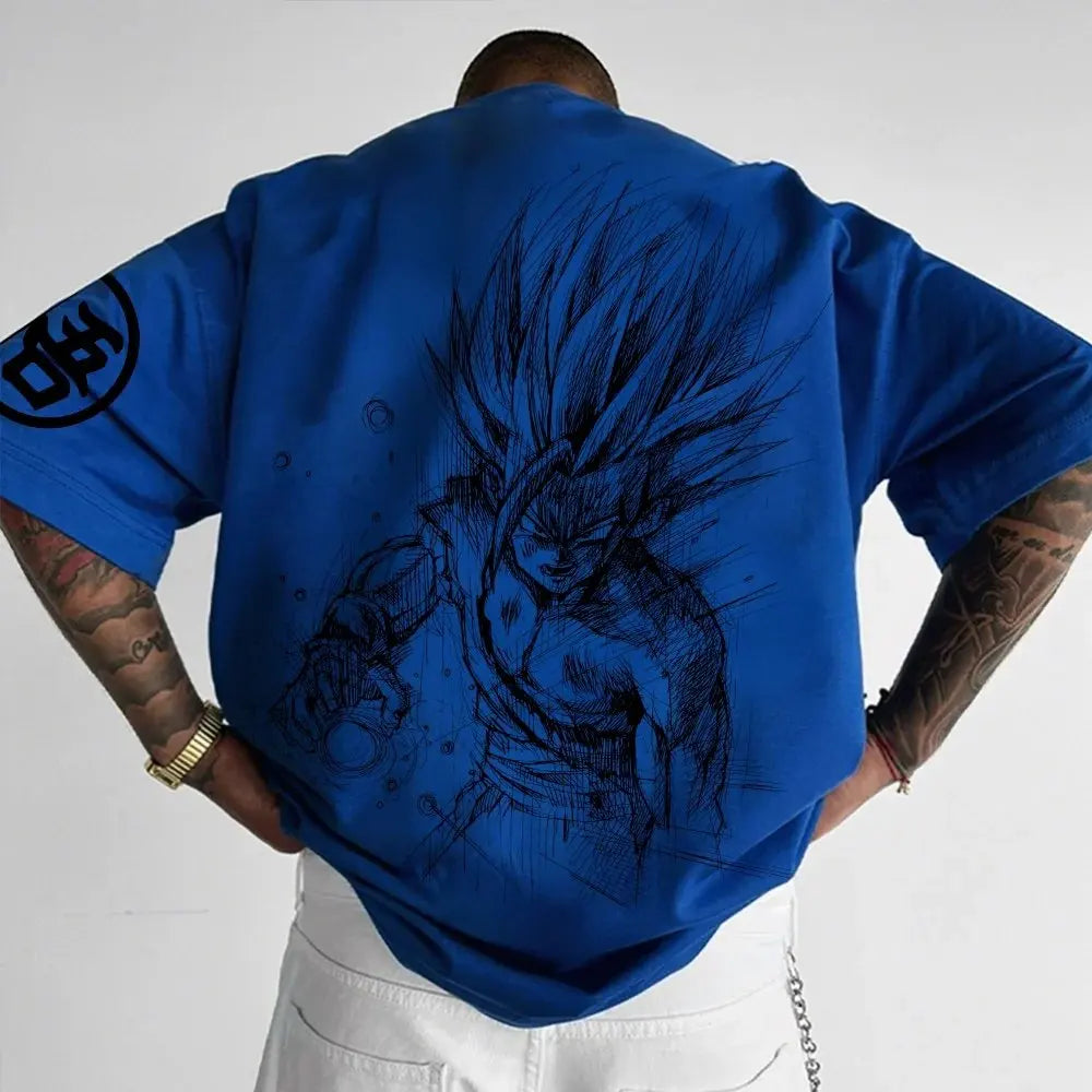 Dragon Ball -animaatio-T-paita miehille, kesäinen, uusi kaksipuolisella painatuksella, väljä rento Harajuku-tyylinen trendikäs lyhythihainen vanhempi–lapsi-paita