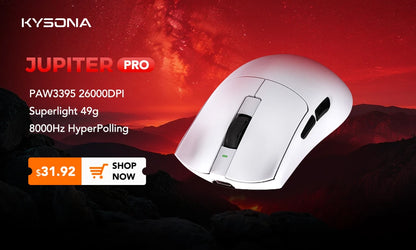 KYSONA Jupiter Series Gaming Mouse Wired Wireless Mice 8Khz PAW3950 Sensor Bluetooth 46g Rechargeable Web Driver For PC Laptop