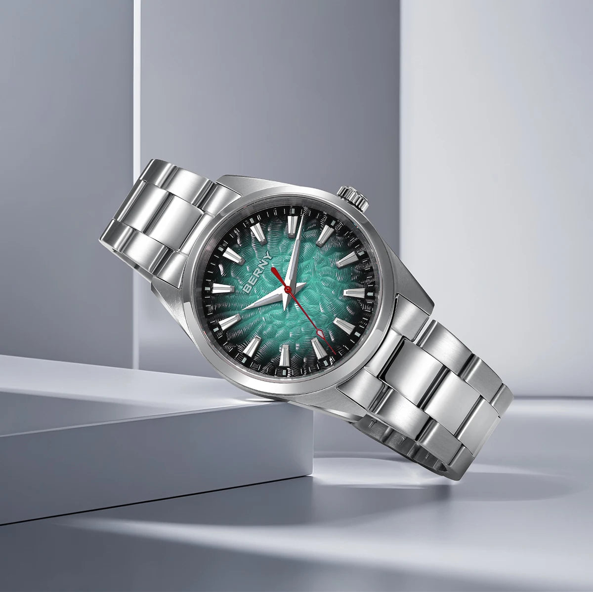 BERNY Herrenuhr – Quarzuhr, Saphirglas, leuchtende Zeiger, wasserdicht bis 10 ATM, komplett aus Edelstahl – Eleganter und lässiger Stil, ideal für den Alltag oder berufliche Anlässe