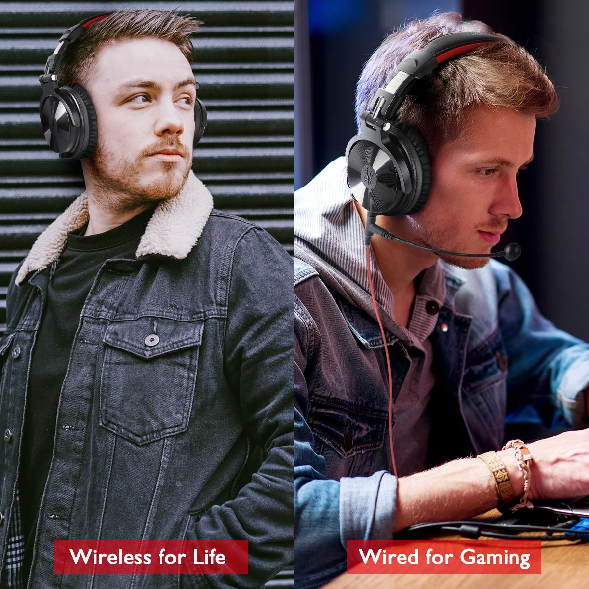 Cuffie da gaming wireless Bluetooth 5.2 OneOdio 110H – Autonomia di 110H, cuffie over-ear con bassi profondi e microfono, headset 2-in-1 cablato e wireless per PC PS4