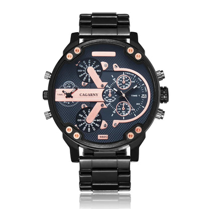Mens Watches Top Brand Luxury Steel Band Dual Time Watch for Men Large Dial Quartz Wristwatches Relogio Masculino Drop Shipping