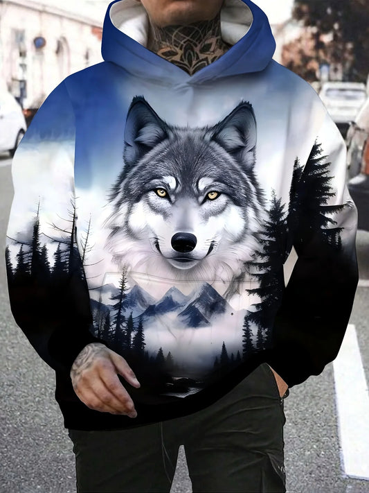 Animal Wolf graphic Men's Fashion 3D Print Outdoor Hoodie Streetwear Hoodies Hooded Front Pocket Designer Hoodie Sweatshirt