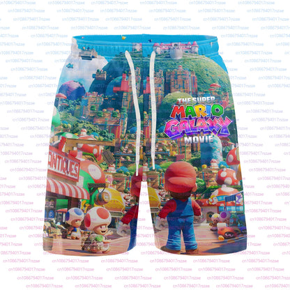 Super Mario Galaxy Cartoon 3D Print Mens Beach Shorts Summer Family Kid Breathable Casual Shorts Quick Drying Loose Shorts Pants