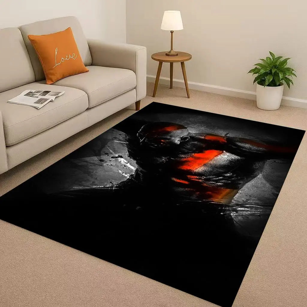 Game God of War Kratos Cartoon Gamer Living Room Non-Slip Area Rug Soft Carpet for Bedroom Playroom Sofa,Easy Clean Home Doormat
