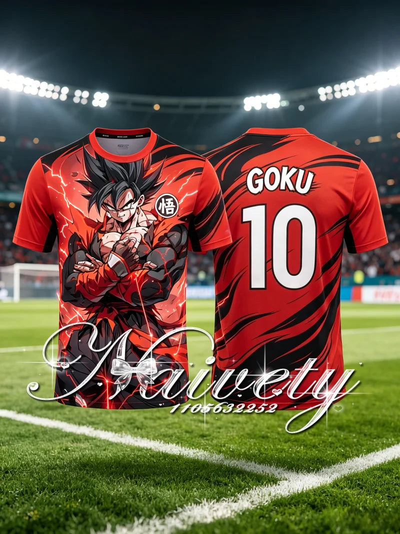 Summer Hot Dragon Ball Retro 3D Print Soccer Jersey Unisex Anime Goku Red Flame Graphic Sport T-shirt Training Short Sleeve Top