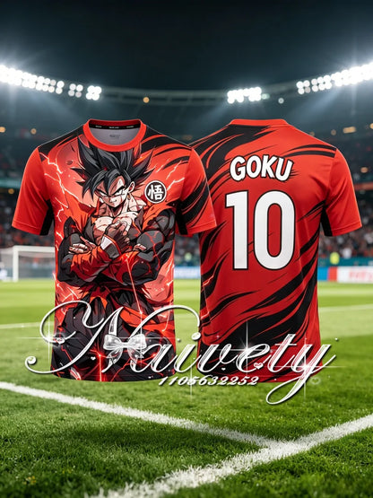 Summer Hot Dragon Ball Retro 3D Print Soccer Jersey Unisex Anime Goku Red Flame Graphic Sport T-shirt Training Short Sleeve Top