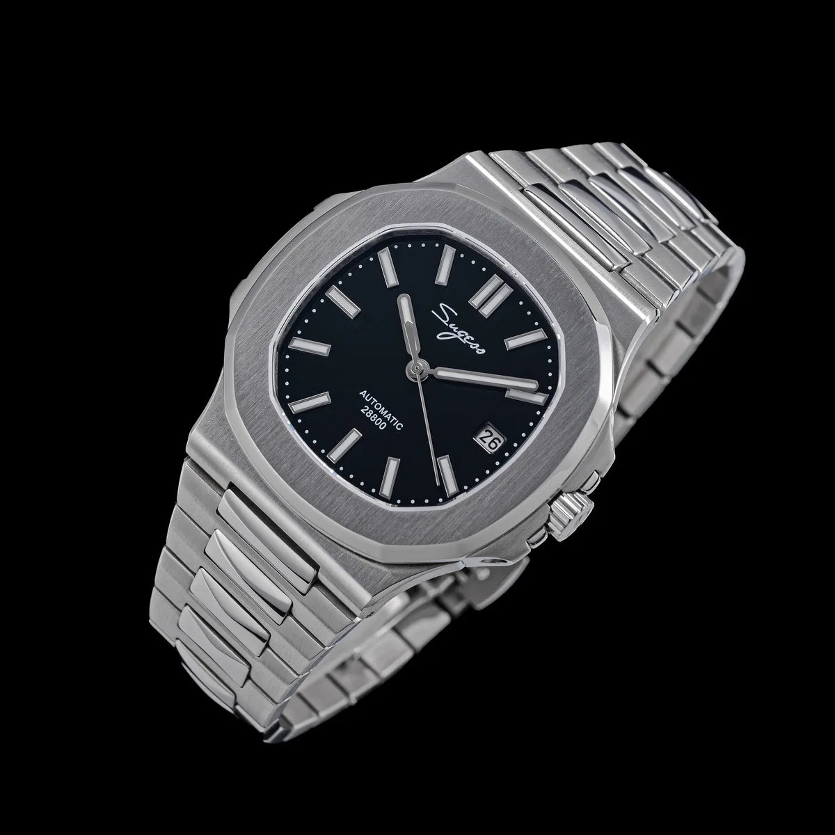 Sugess Herrenuhr, automatische mechanische Armbanduhr, Miyota 9015 Uhrwerk, MOP-Zifferblatt, Leuchtfunktion, wasserdicht bis 5bar, Luxus-Armband S466