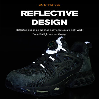 Zapatos de seguridad laboral para hombre talla 47 48 con diseño reflectante, puntera de acero, botón de rotación, zapatillas de trabajo y botas de seguridad protectoras