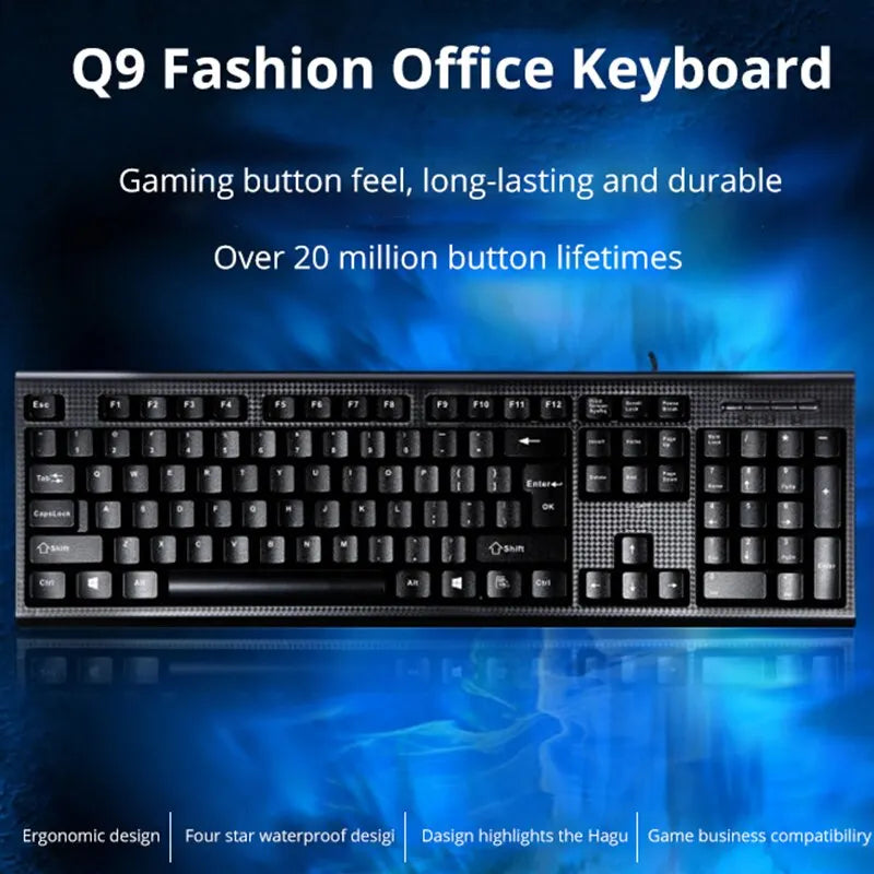 Q9 Einzelne Tastatur, USB-Square-Mouth-Anschluss, für Business, Büro und Zuhause, PS2-Rundanschluss, kabelgebunden, für Desktop-Computer