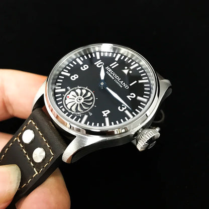 Hruodland 2025 Nuovo orologio meccanico da uomo Seagull ST3620 Retro Pilot 43MM BGW-9 luminoso, vetro zaffiro, turbina, Reloj Hombre