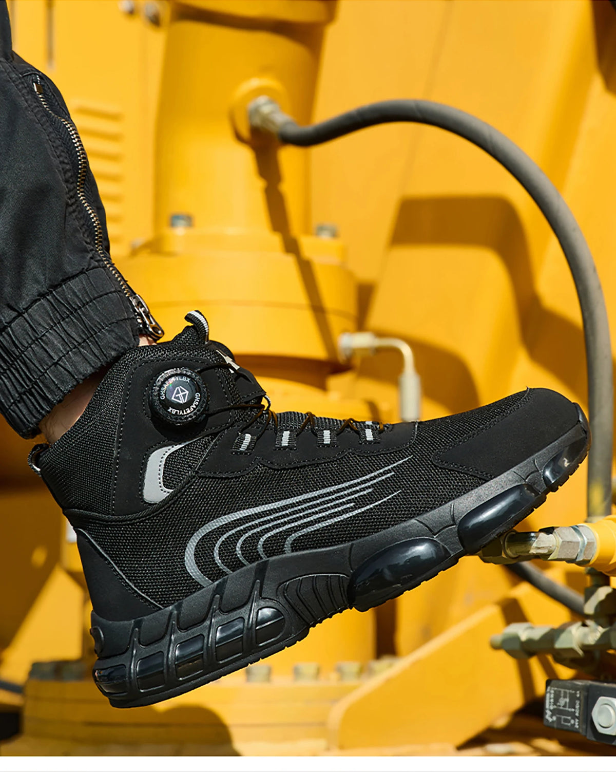 Bottes de sécurité de travail montantes pour hommes, chaussures de protection indestructibles à bout en acier, bouton rotatif, chaussures de travail de sécurité
