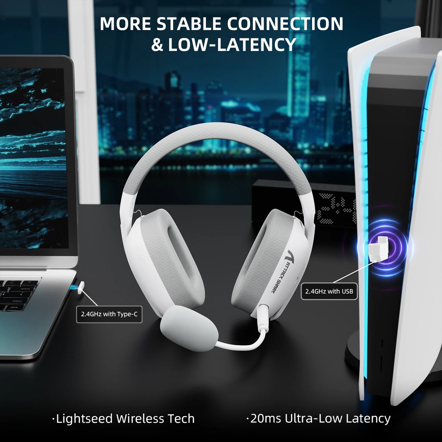 Cuffie da gaming ATTACK SHARK L80PRO 3-in-1 – Cuffie Bluetooth wireless a bassa latenza con doppio microfono, audio Hi-Fi da 40mm e connessione stabile
