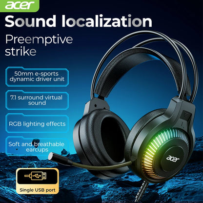 RGB kabelgebundene Gaming-Ohrhörer mit Mikrofon – Low-Latency-Surround-Sound-Gaming-Headset mit cooler RGB-Beleuchtung, Geräuschisolierung und komfortabler Passform
