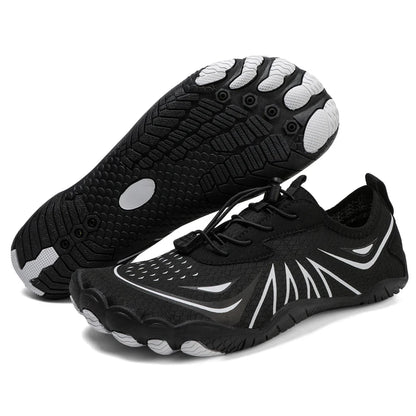 Novos sapatos aquáticos 2025 barefoot para praia e desporto, sapatos de natação antiderrapantes de alta qualidade, sapatos desportivos casuais de cinco dedos unissexo