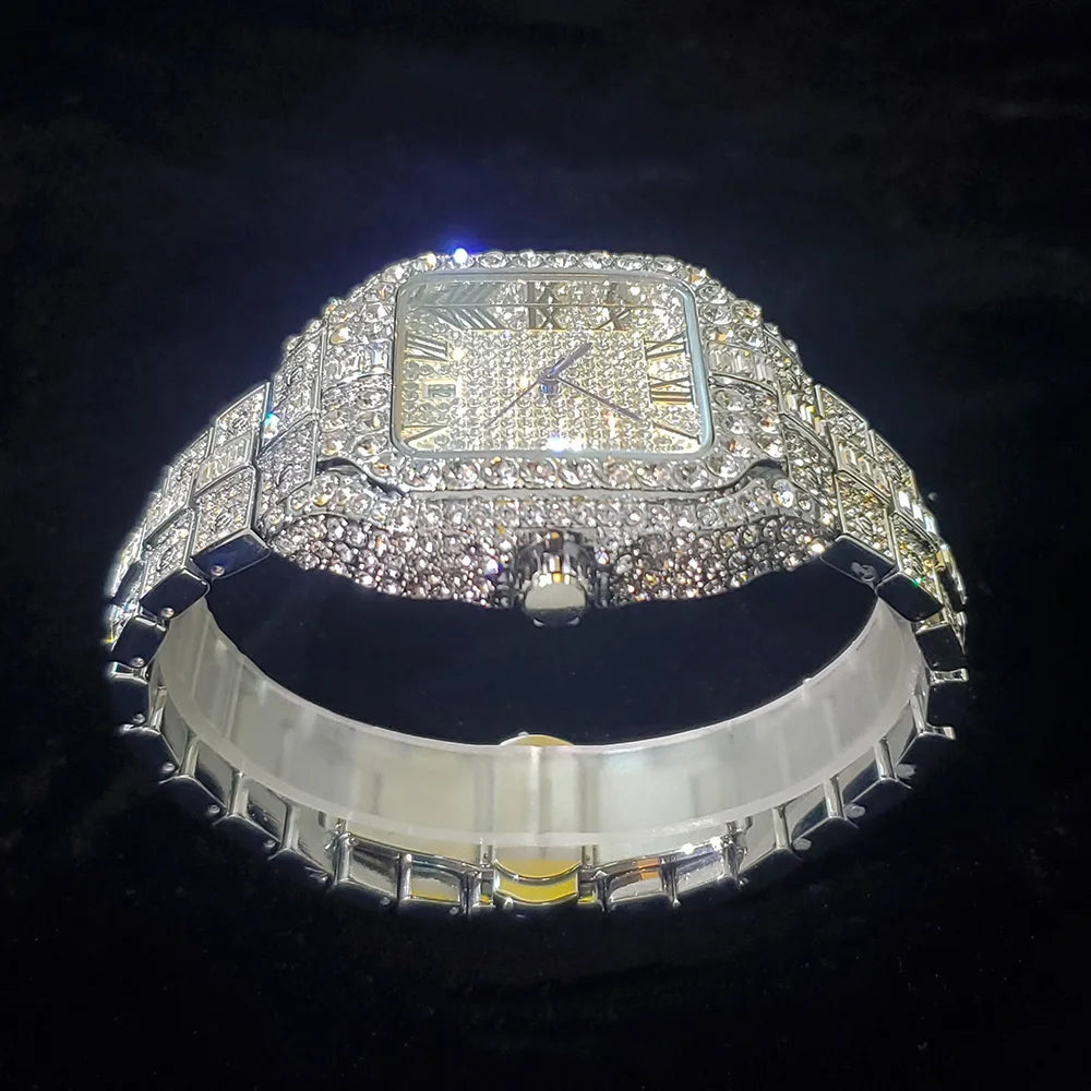 Luxurious Full Diamond Watch For Men Popular Rose Gold Iced Out Quarz Watches Fashion Hip Hop Jewelry Reloj Hombre Dropshipping