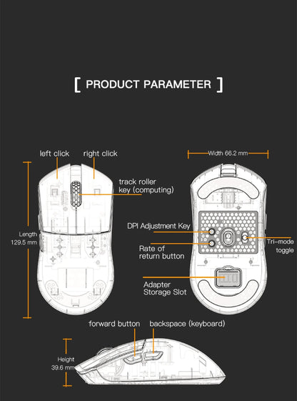 Mouse da gaming Darmoshark M3Pro 2.4G BT wireless tri-mode, sensore PAW3395, N52840, 26000DPI, mouse con driver macro per mani grandi per il gaming
