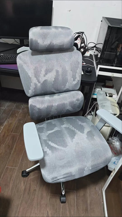 Cadeira de Escritório Ergonómica Ajustável em Malha, Cadeira de Secretária para Computador com Encosto Alto Respirável, Apoio Lombar 6D e Apoio para Pés Retrátil