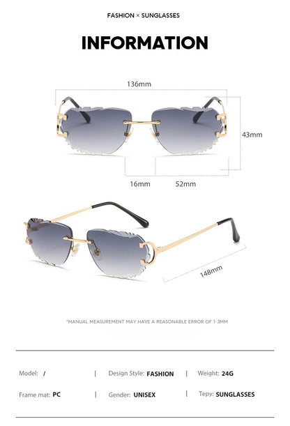 Retro Sunglasses Women Brand Designer Rimless Sun Glasses Fashion Shades Irregular Cutting Lens Ladies Frameless Eyeglasses