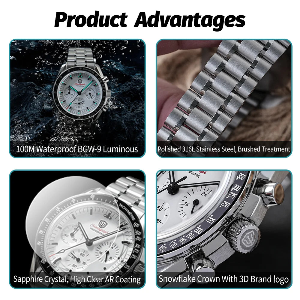 Watchdives New Wd1863 Quarz-Herrenuhr VK63 Chronograph Bubble-Saphirglas Wasserdicht 39Mm Stahl Top-Marke Luxus-Business-Uhr