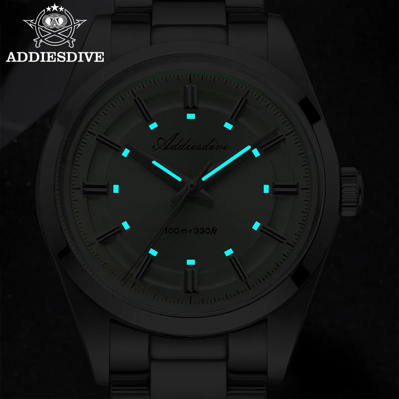 ADDIESDIVE 2026 New Luxury Men Analog Watch VH31 Bubble Glass Quartz Watch 10Bar BGW9 Luminous Steel Personalized Watch AD2515