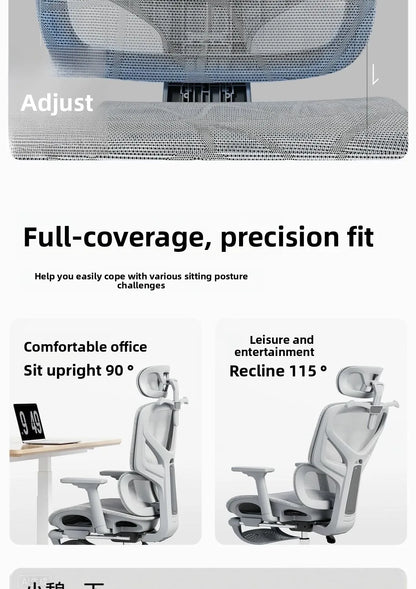 Cadeira de Escritório Ergonómica Ajustável em Malha, Cadeira de Secretária para Computador com Encosto Alto Respirável, Apoio Lombar 6D e Apoio para Pés Retrátil
