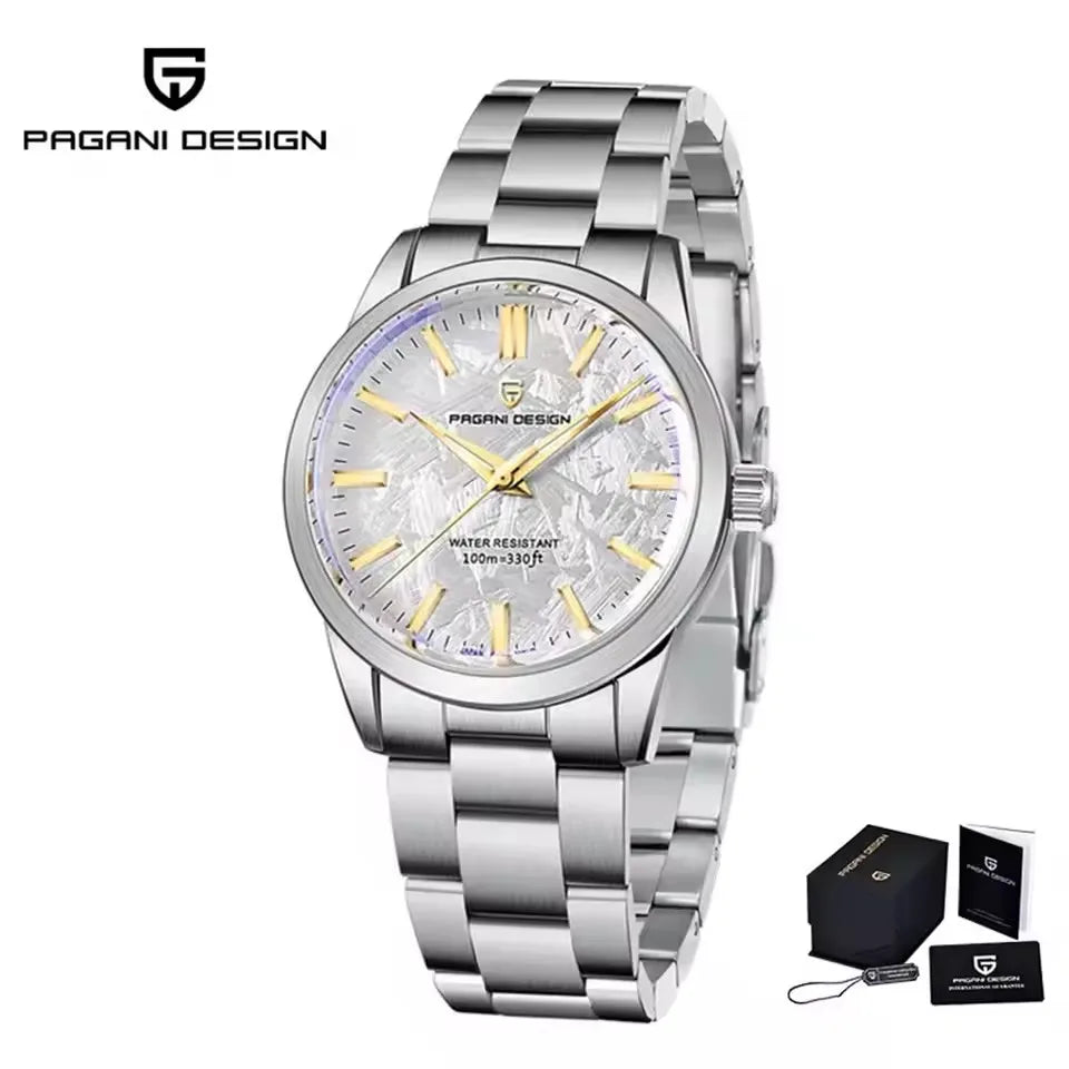 Relógio masculino PAGANI DESIGN 40MM com mostrador de meteorito, quartzo, luxo business, safira, aço inoxidável 316L, resistente à água 100M