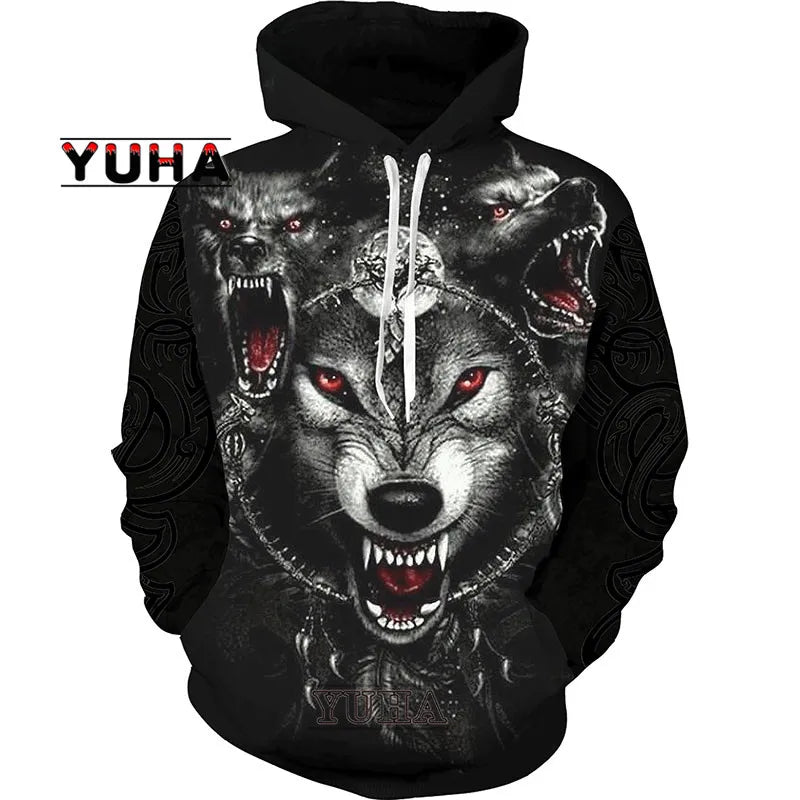 3D-bedruckter Wolf-Hoodie Unisex – cooler Pullover mit Tiergrafik, Sweatshirt für Herren-Streetwear