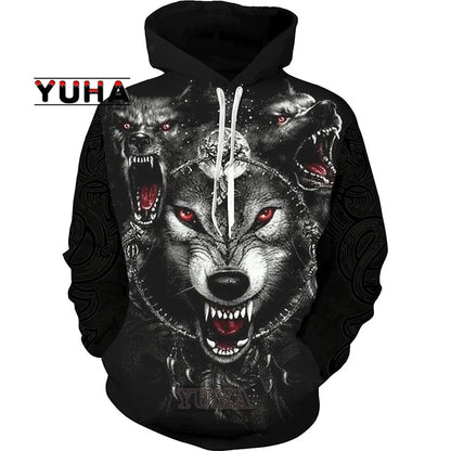 3D-bedruckter Wolf-Hoodie Unisex – cooler Pullover mit Tiergrafik, Sweatshirt für Herren-Streetwear