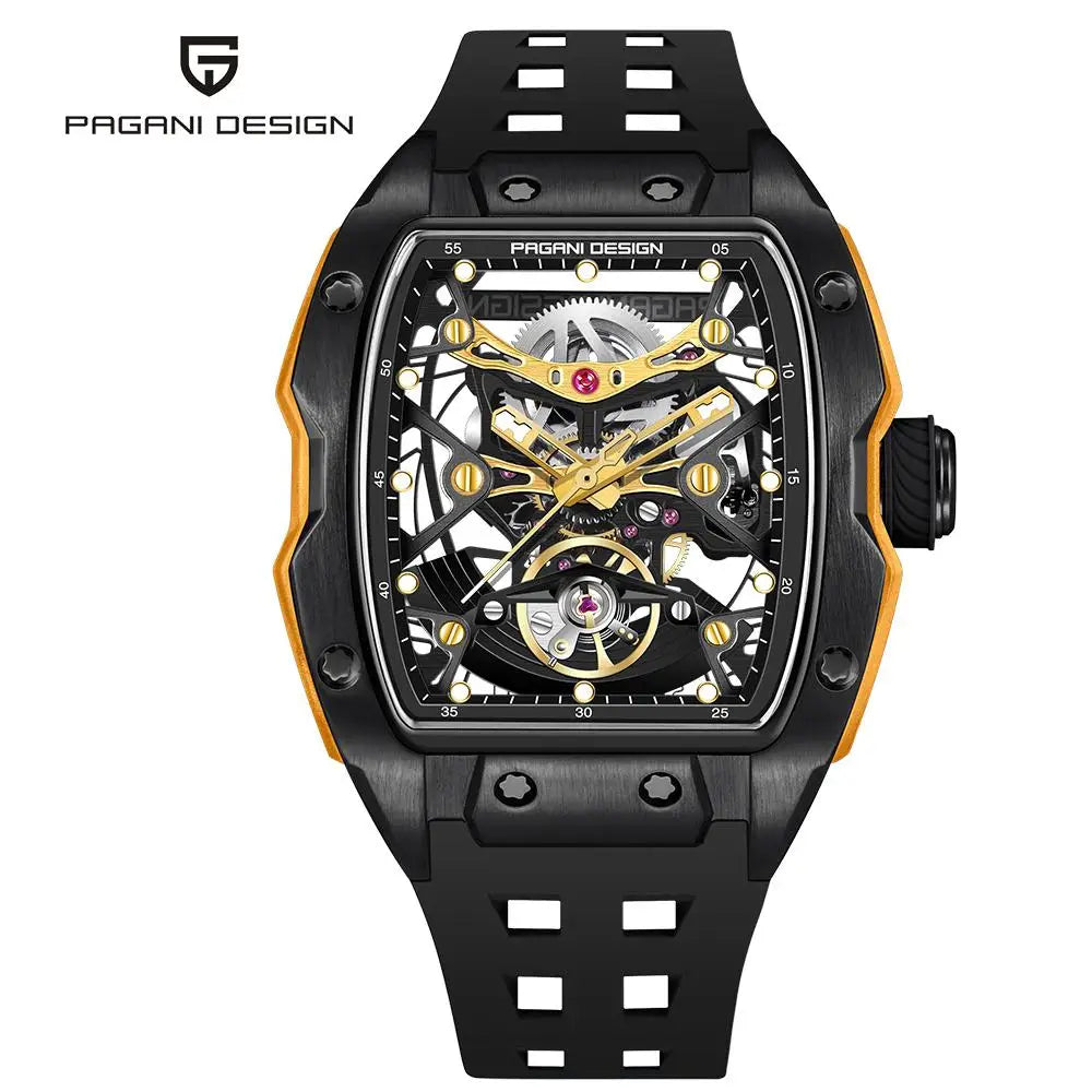 Novo Relógio de Pulso Masculino PAGANI DESIGN PDYS018 Automático Mecânico, Fashion Casual Skeleton, Safira e Aço Inoxidável