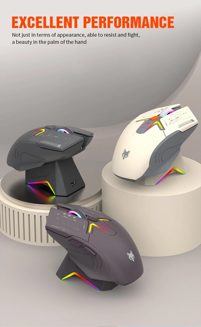 Rato XUNSVFOX H2 sem fios Bluetooth de modo duplo, iluminação RGB, para portátil, gaming e escritório, com carregamento magnético