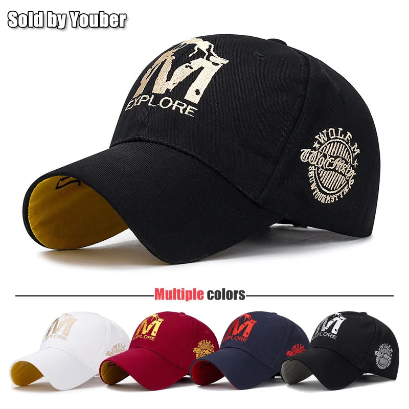 M letter Wolf Totem Embroidery Cotton Adjustable Baseball Cap Sun Hat Trucker Caps Dad Hats