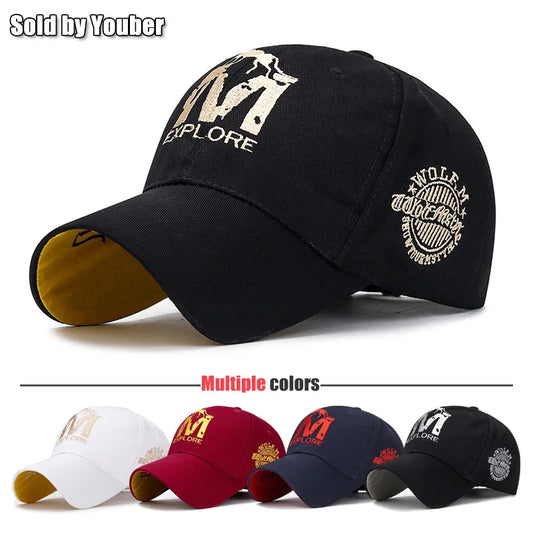 M letter Wolf Totem Embroidery Cotton Adjustable Baseball Cap Sun Hat Trucker Caps Dad Hats
