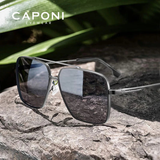 CAPONI Nylon Polarized Sunglasses For Men Square Driving Fashionable Alloy Shades Anti-Glare UV400 Protection Sun Glasses CP1325