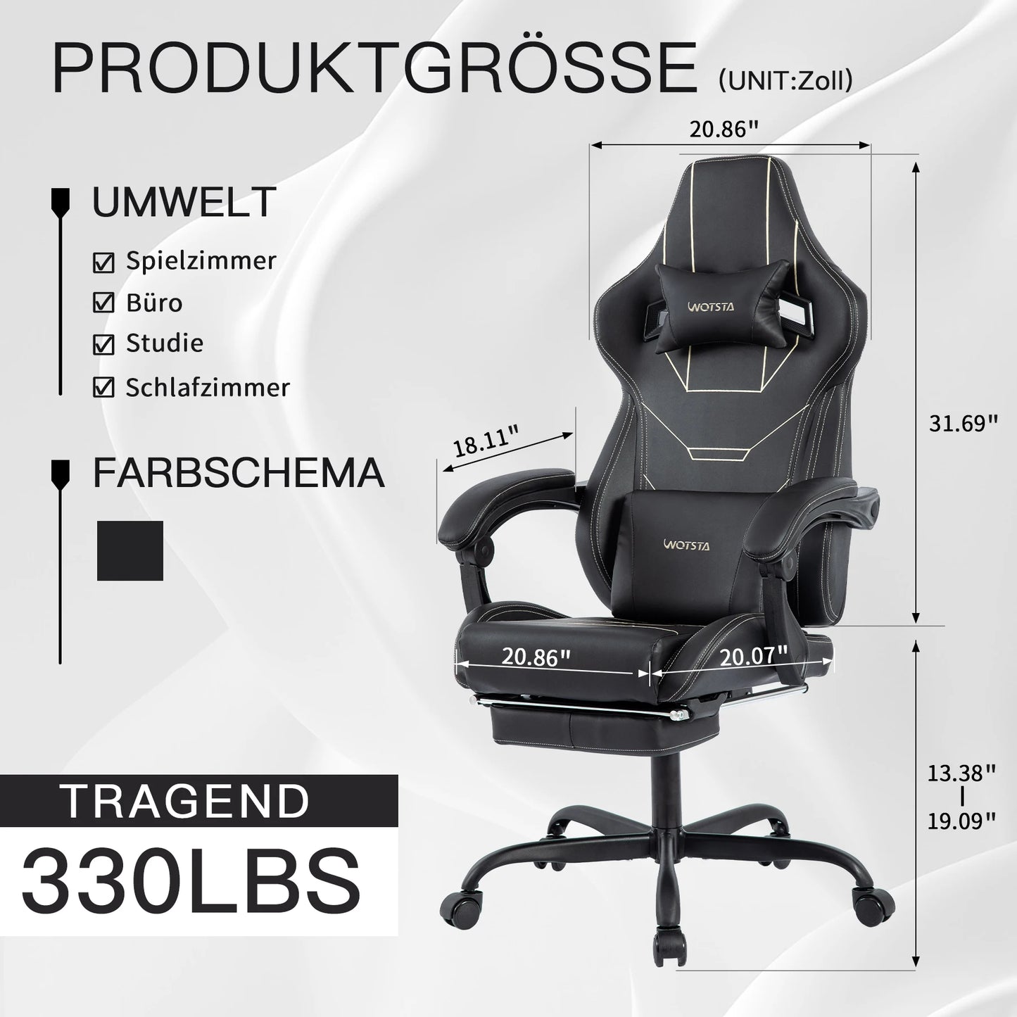 WOTSTA Gaming Chair Ergonomic Gaming Chair Office Chair with Footrest Racing Computer Chair Height Adjustable Padded Computer Chair