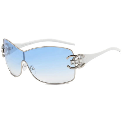 Luxury Rhinestone Punk Oversized One - Piece Frame Y2K Women's Sunglasses Trendy Brand Summer Men Sunglass Travel  Eyewear UV400
