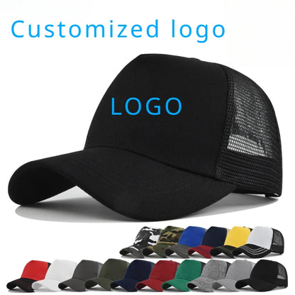 Customized Logo Hard Top 5 Panels Mesh Baseball Cap For Men Women Advertising Cap Breathable Sun Hat Solid Color Visor Gorra