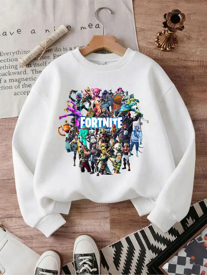 Sweatshirts Fortnite Series para Criança, Modernas para Rapazes e Raparigas, Tops Pullover de Manga Comprida para Outono/Inverno, Roupa Infantil Cartoon, Presentes de Aniversário