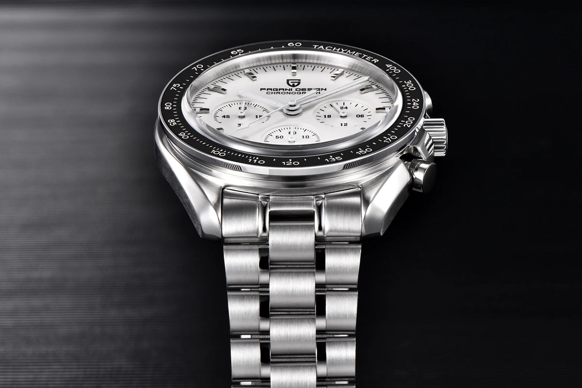PAGANI DESIGN ‘New Moon’ Men’s Watch – Luxury quartz watch, chronograph, sapphire crystal with anti-reflective coating, ceramic bezel, luminescent hands
