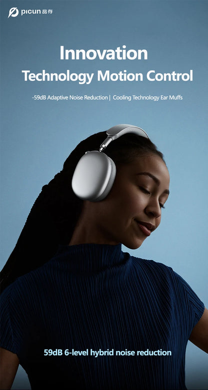 Auscultadores Sem Fios Picun F8MAX ANC com Cancelamento Ativo de Ruído Híbrido de 59dB, Áudio Espacial, Bluetooth 6.0, Over Ear, 180H