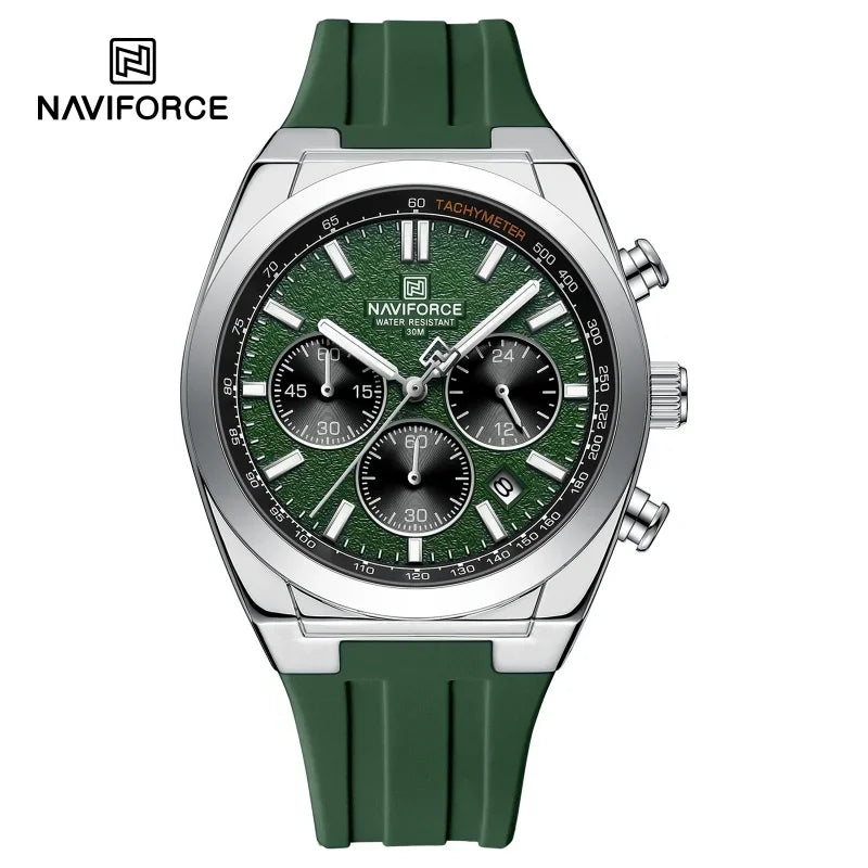 NAVIFORCE férfi karóra – Luxus és sportos stílus, kvarcmozgás, 24 órás kijelzés, dátumablak, kronográf, vízálló – Ajándékötlet férfiaknak