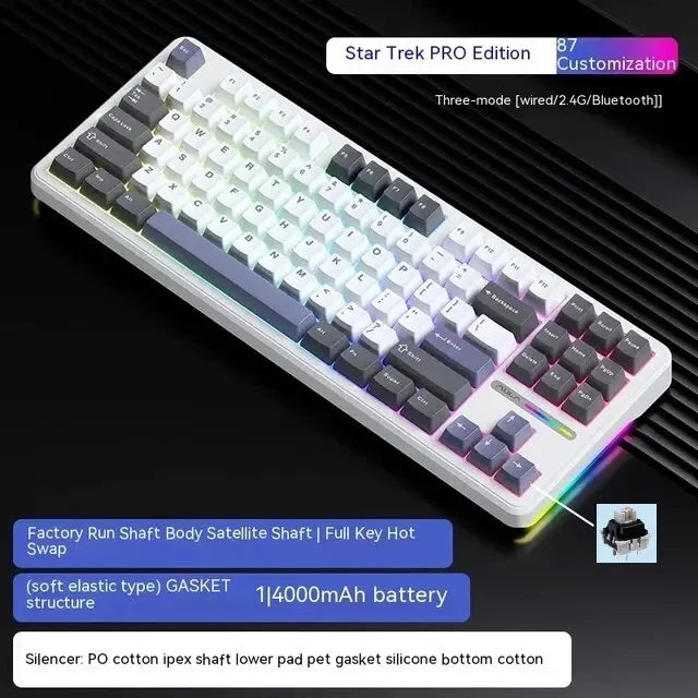 Tastiera meccanica AULA F87 Pro 2.4g/USB/Bluetooth Tri-Mode wireless, 87 tasti, RGB, PBT, gasket, silenziamento a 5 strati, full key, senza impatto
